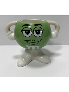 Green M&M Candy Mug 3D Sassy Girl Double Handle Display Only * Damaged*
